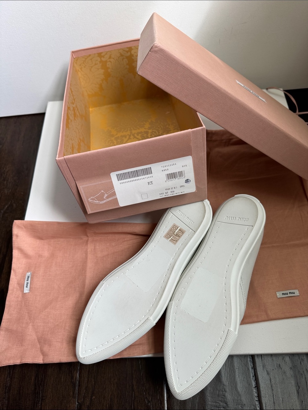 Miu Miu White Skate Sneaker Leather Slip-On Loafers with Silver Cap Toes | 38.5 - Picture 6 of 11